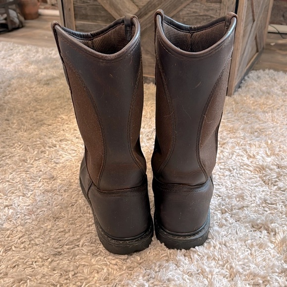 Carhartt brown men’s leather boots stock no. 3910 steel toe pull on work boots - Picture 6 of 9